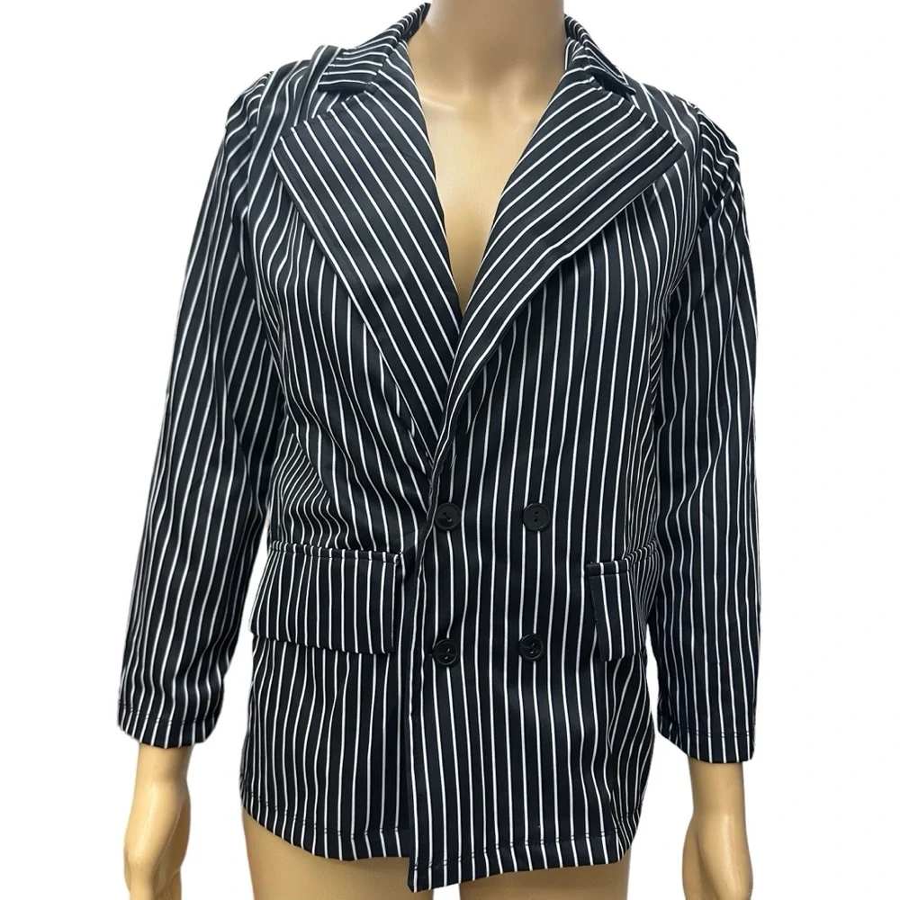Cosplay Gangster Suit Youth Large Black White Striped Jacket and Pants